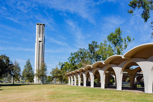 Afternoon sunny view of the Bell Tower of UC Riverside at California